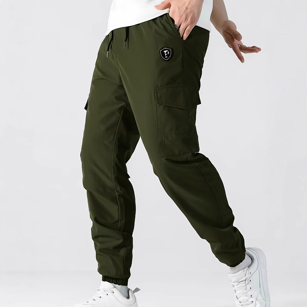 Men's utility cargo jogger pants with drawstring, elastic waistband & flap pockets Chichicherry