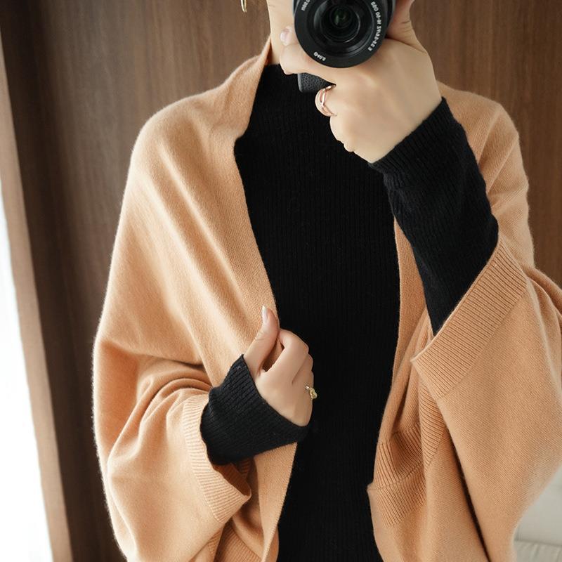 Women Longer Open Cashmere-Look Knit Wrap with Drop Shoulder Chichicherry