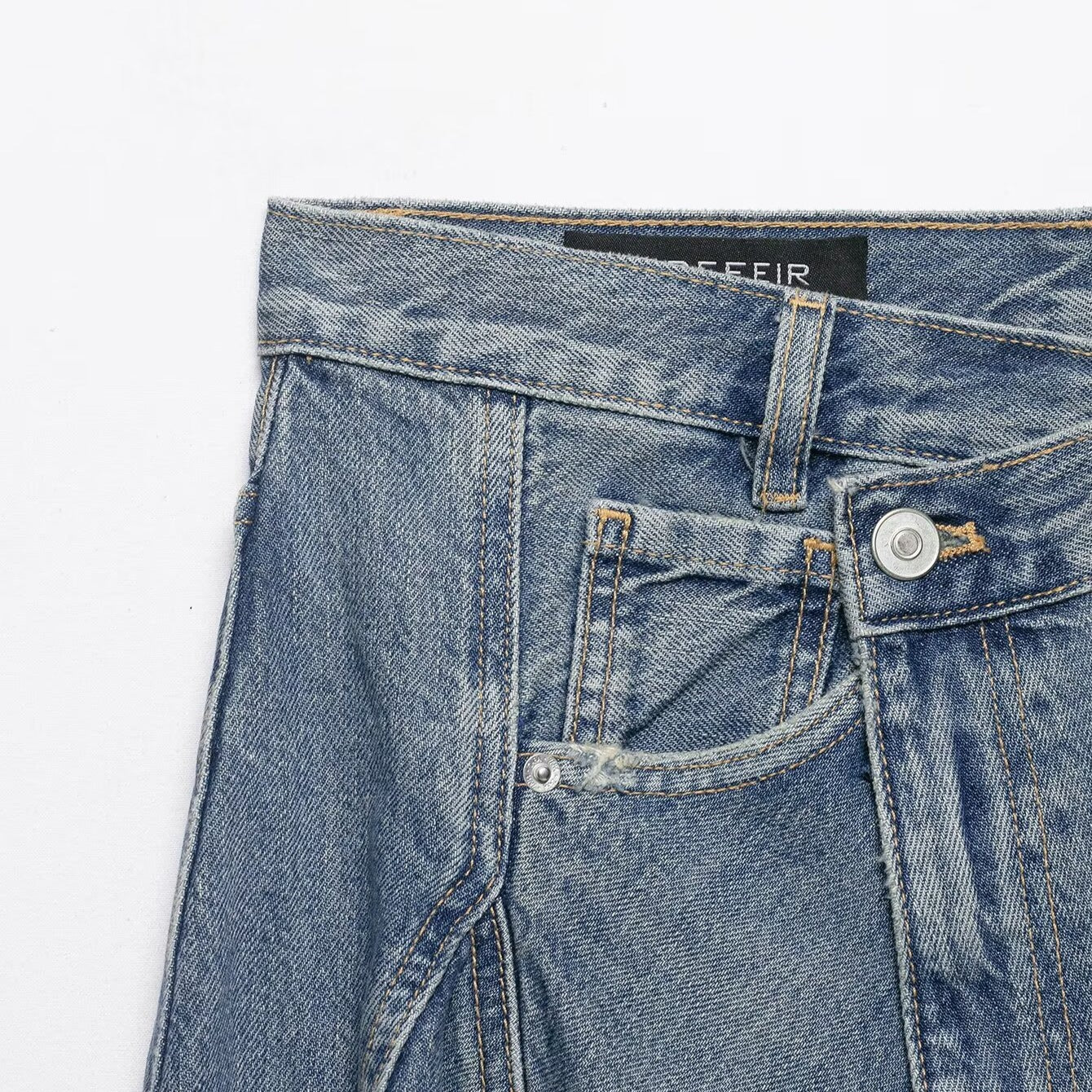 Women's Asymmetrical Denim Wrap Skirt with Inserts and Pockets Chichicherry