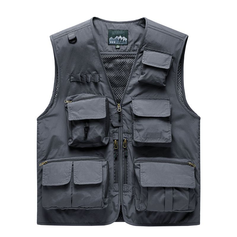 Men's multifunctional outdoor utility vest with mesh back, multiple front pockets and continuous zipper Chichicherry