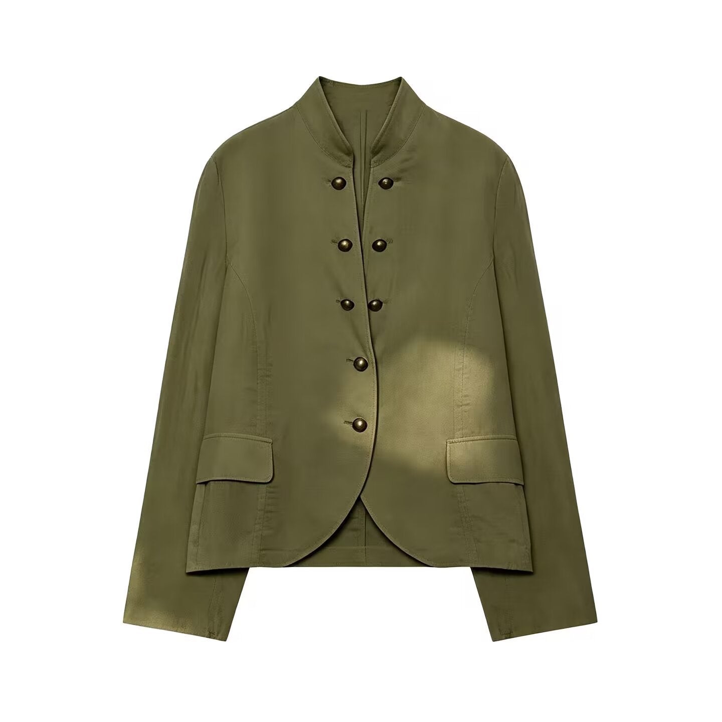 Women's short blazer in military style with stand-up collar and decorative metal buttons Chichicherry