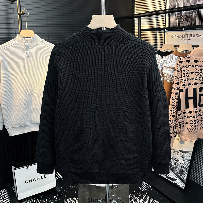 Herren Grobstrick-Pullover mit halber Knopfleiste und hohem Stehkragen Chichicherry