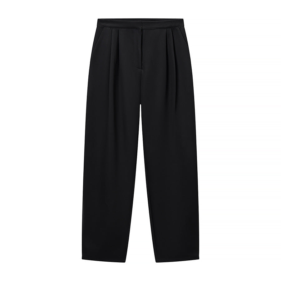 Women's Two-Piece Set with Tailored Short Mandarin Jacket and High-Waisted Pleated Trousers Chichicherry