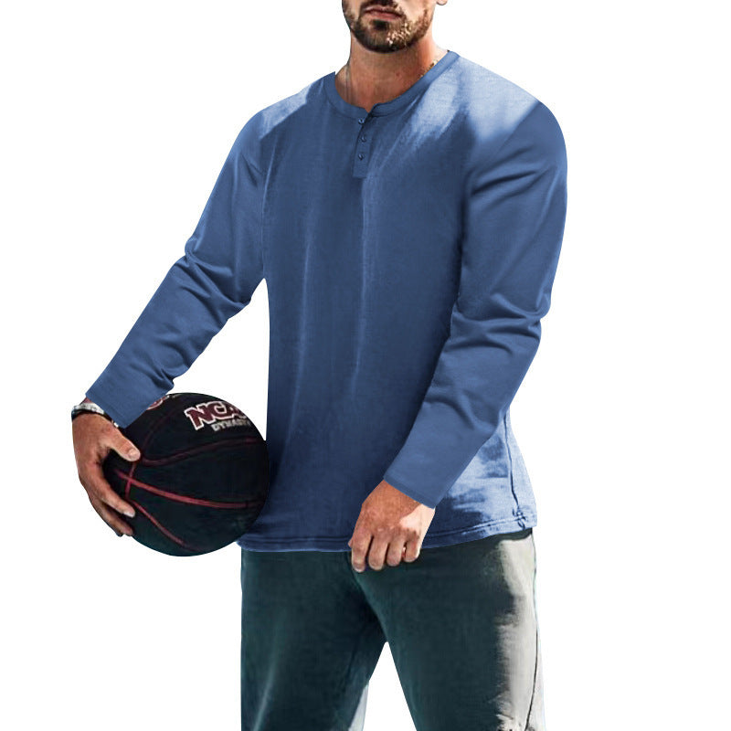 Men's Long Sleeve Henley Top made from Cotton Blend Slim Fit Chichicherry