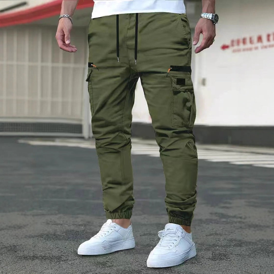 Men's Tapered Cargo Pants in Jogger Style with Elastic Waistband, Drop-Crotch Pocket & Zipper Pockets Chichicherry