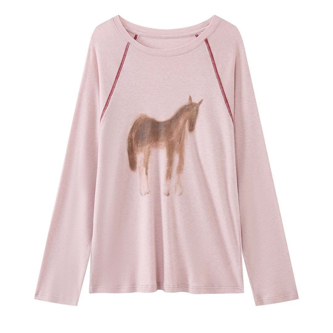 Women's soft printed sweatshirt with raglan sleeves and horse motif Chichicherry