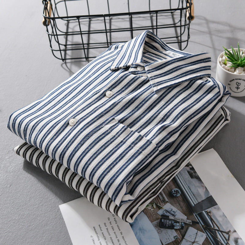 Men Striped Cotton Overshirt with Patch Chest Pocket and Soft Crinkle Finish Chichicherry