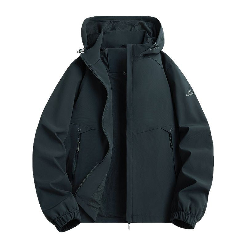 Men's hooded softshell jacket in urban minimal style with concealed zipper Chichicherry