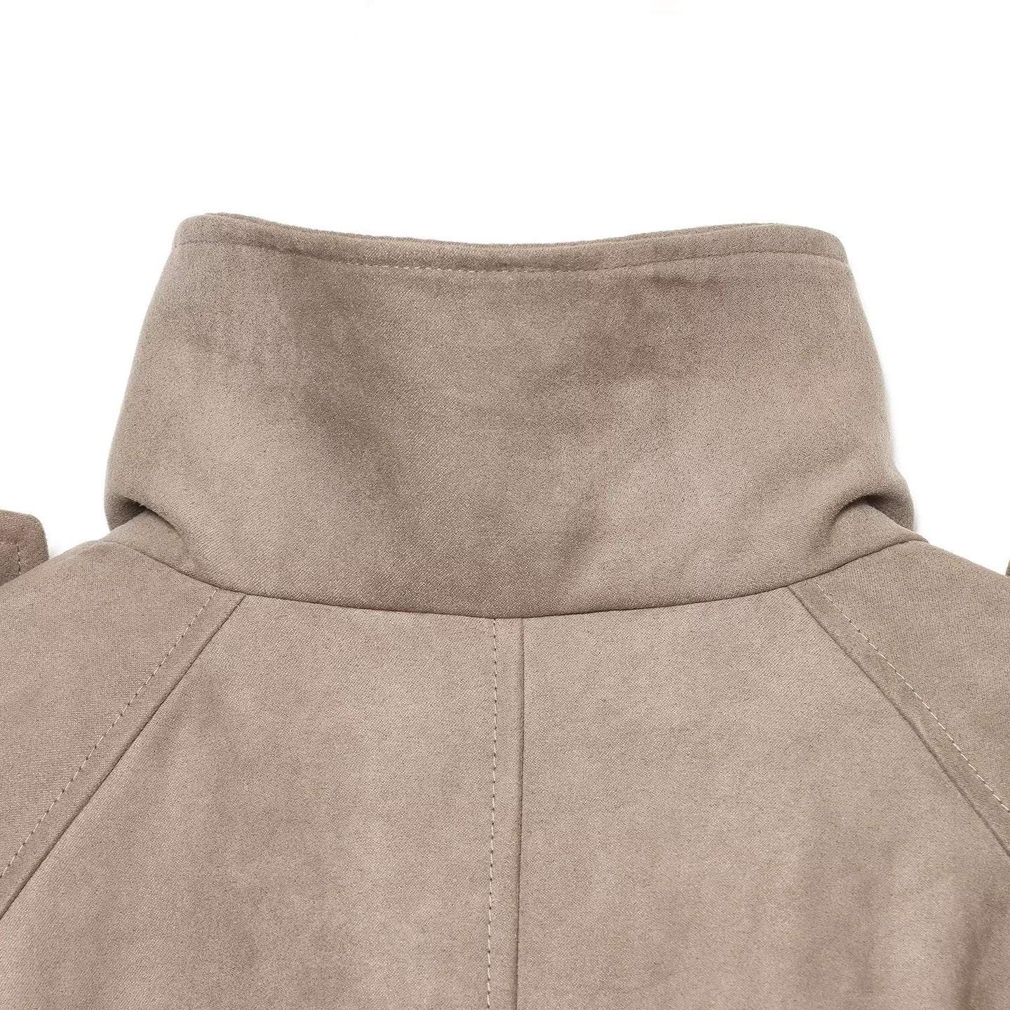 Women's Cropped Cape Trench Coat in Velvet Look with High Standing Collar, Epaulettes, and Double-Breasted Button Placket Chichicherry