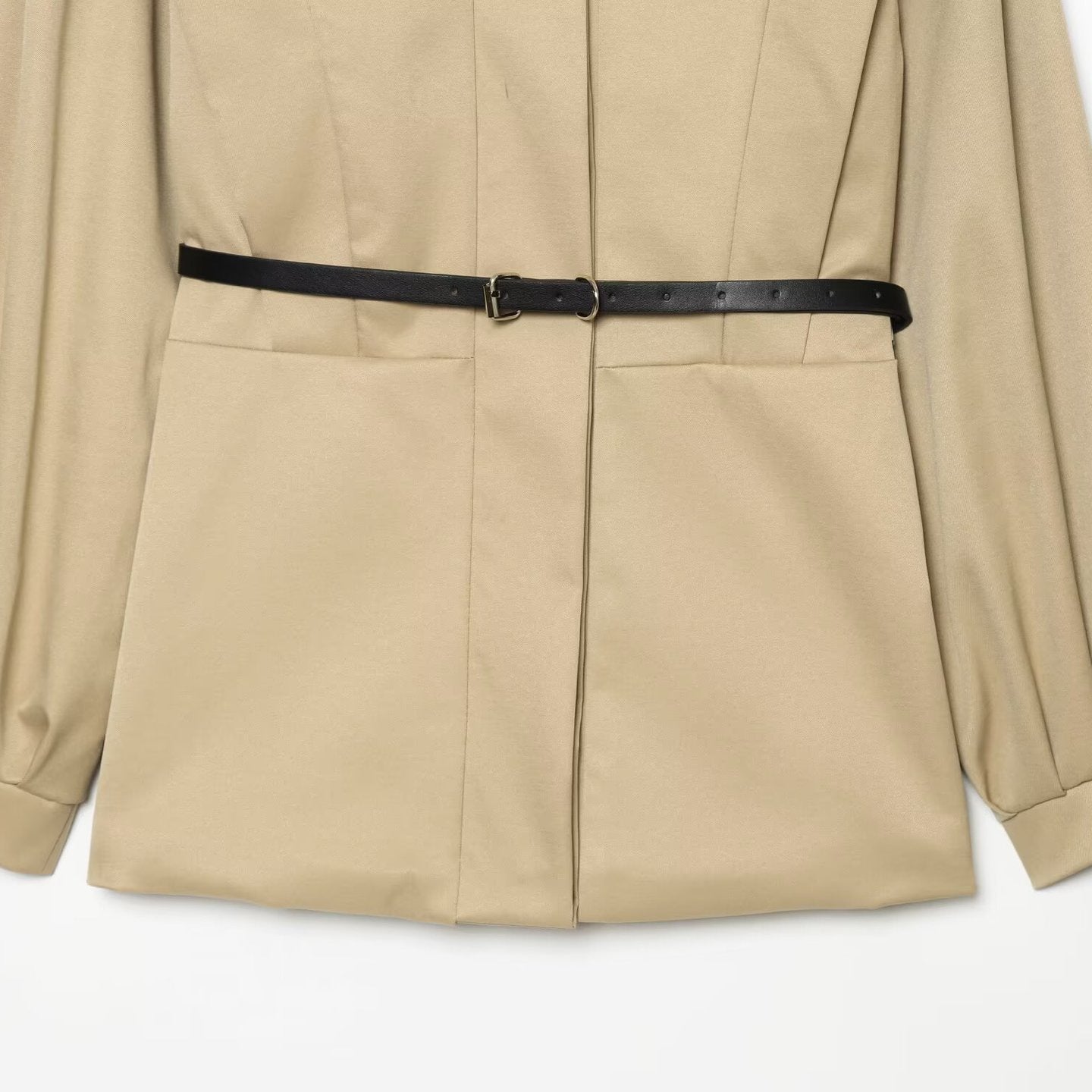Women Short Cape Trench with High Funnel Collar and Waist Belt Chichicherry