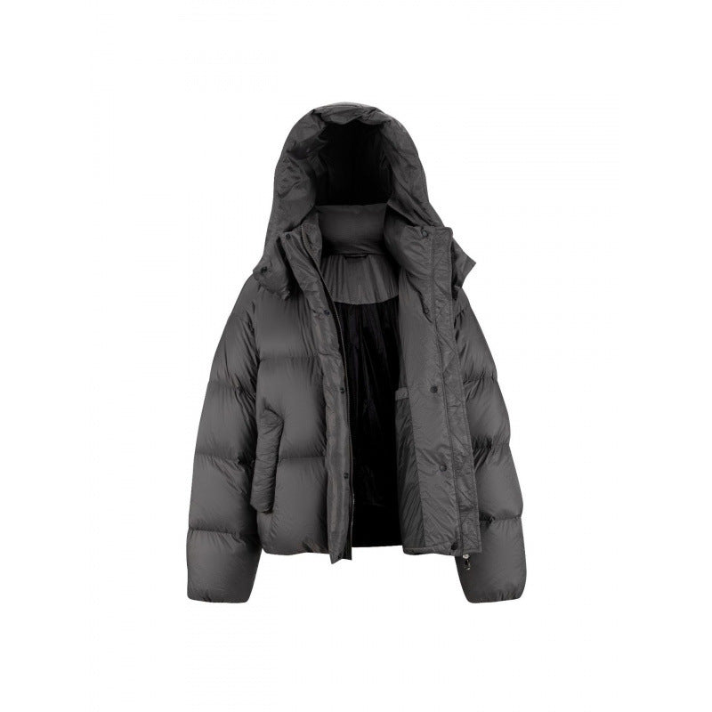 Women's Short Padded Crop Quilted Jacket with Volume Hood and Concealed Snap Placket Chichicherry