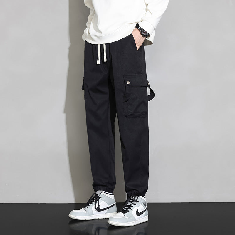 Men's Loose Utility Cargo Pants with Drawstring, Elastic Cuffs and Multifunctional Pockets Chichicherry