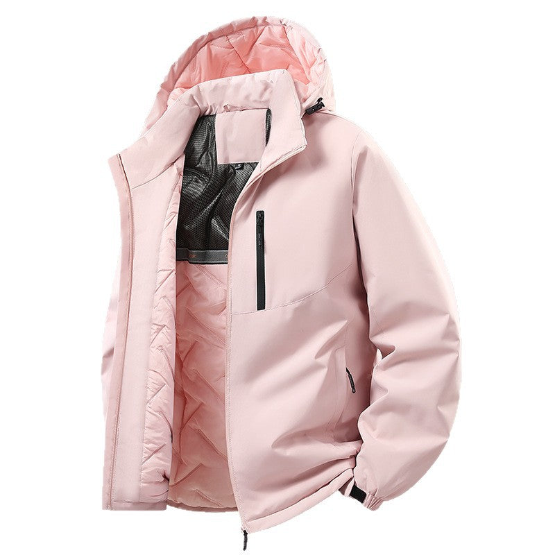 Men's lightweight insulated hybrid outdoor jacket with thermal lining, hood, and waterproof zippers Chichicherry