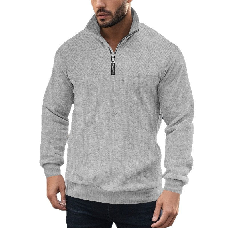 Men's Half-Zip Pullover with Cable Knit Look and Structural Panels Chichicherry