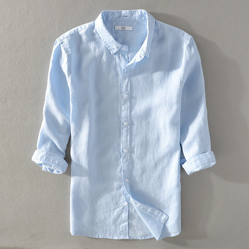 Men's Lightweight Linen Shirt with Kent Collar and Rolled Sleeves Chichicherry