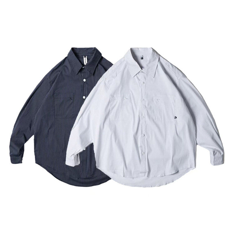 Unisex Oversize-checkered Shirt with rounded hem and appliquéd chest pockets Chichicherry