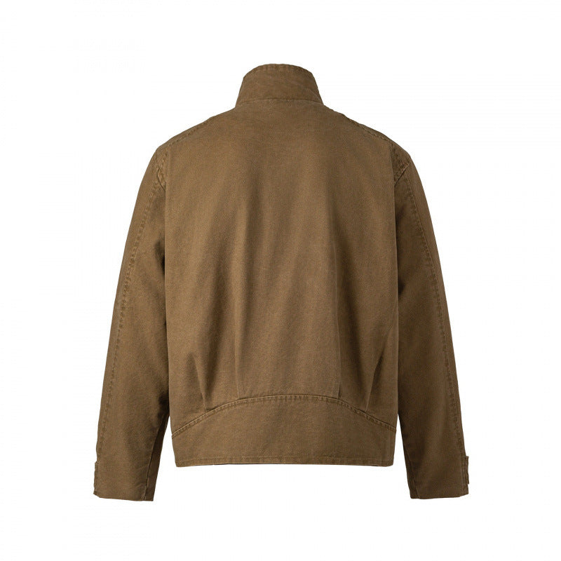 Men's short jacket made of canvas in field style with stand-up collar, zipper and multifunctional pockets Chichicherry