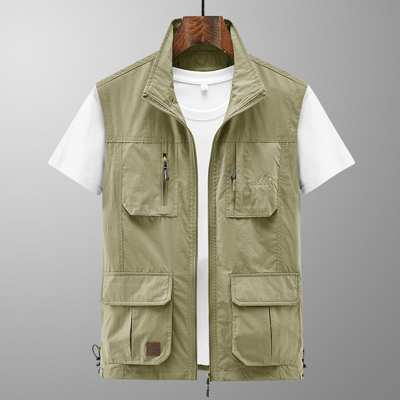 Men's Lightweight Utility Vest with Stand-Up Collar, Zipper Front and Multiple Zip Pockets Chichicherry
