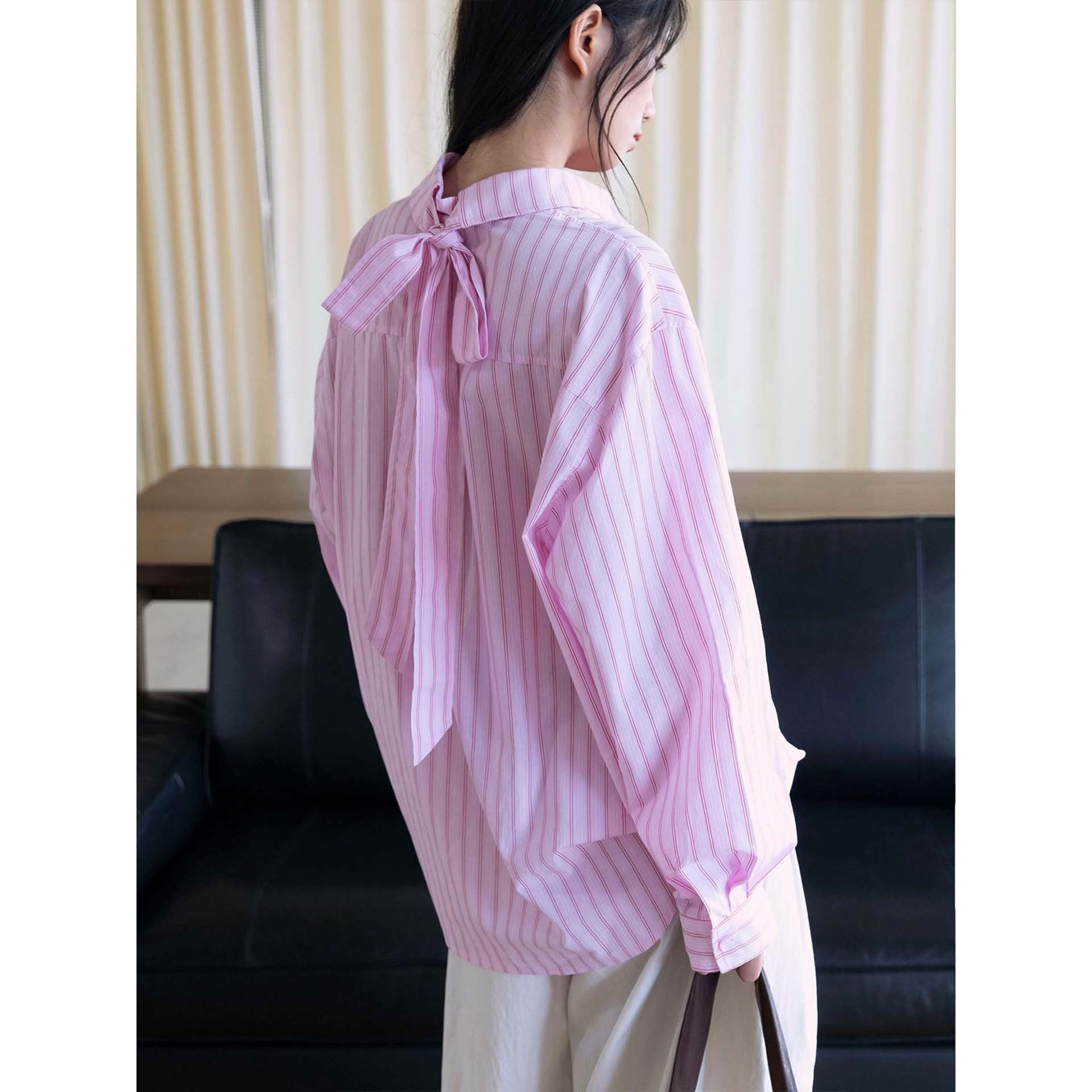 Women's Oversized Shirt Blouse made of Cotton Poplin with Fine Stripes Chichicherry