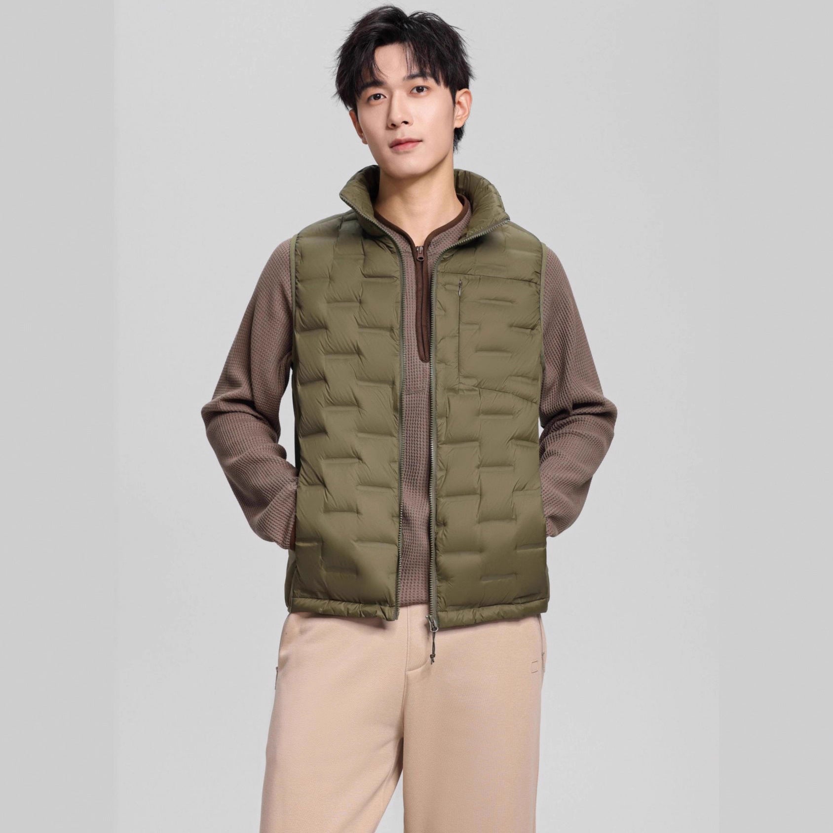 Men's Lightweight Quilted Thermal Vest with Stand-Up Collar Chichicherry