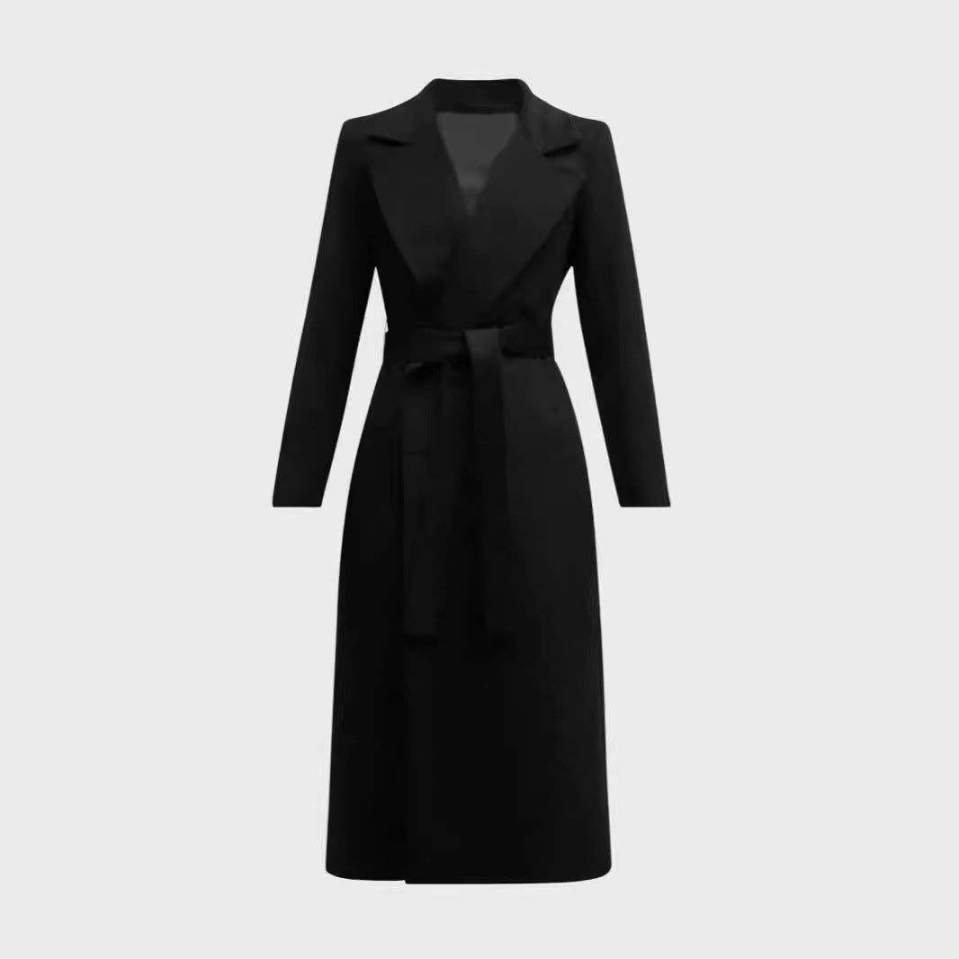 Women's Single-Breasted Mid-Length Coat in Clean-Cut with Waist Belt and Discreet Flap Pocket Chichicherry
