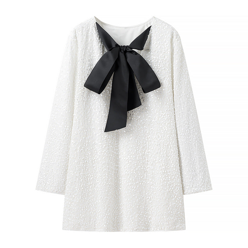 Women's Glitter Tunic with Bow Collar and Fine Sequin Structure Chichicherry