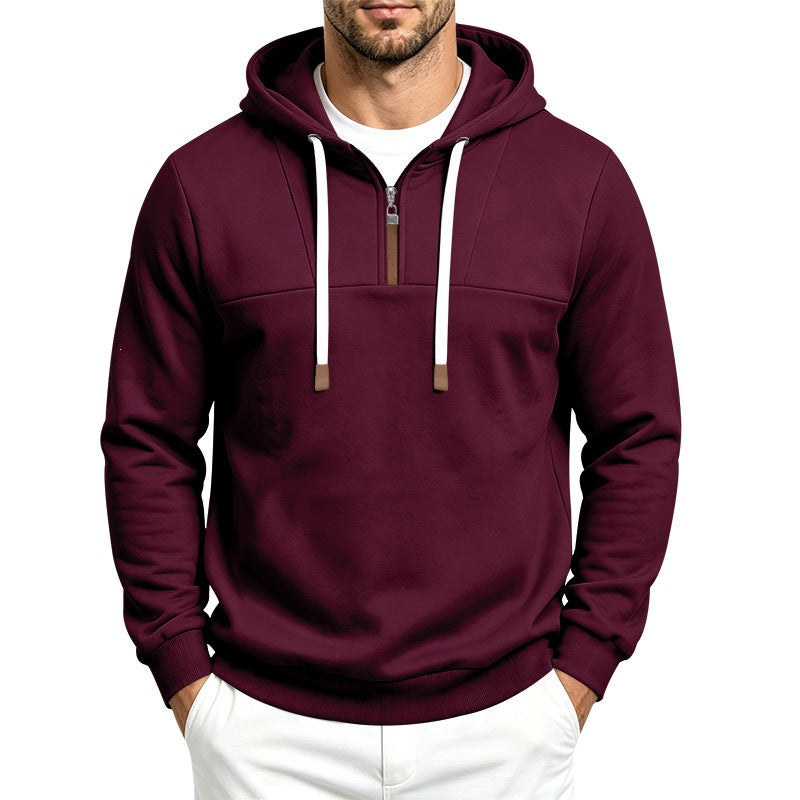 Men's Modern Half-Zip Hoodie made of French Terry with decorative tab and drawstring Chichicherry