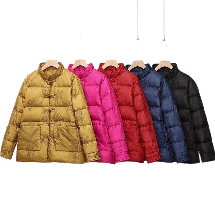 Women's padded quilted jacket with stand-up collar and traditional button placket Chichicherry