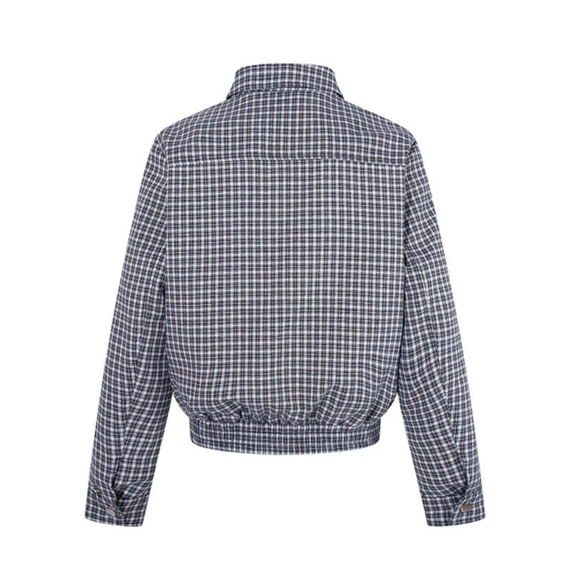 Women's Short-Cut Checked Zip Jacket with Elastic Cuff Chichicherry