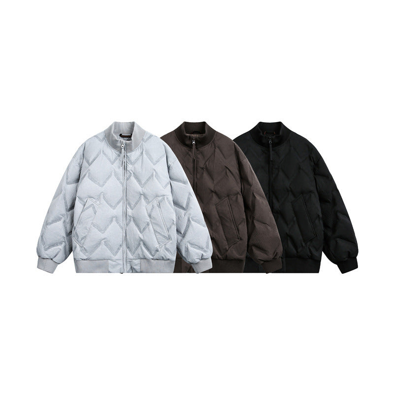 Men's Oversized Quilted Jacket with Ribbed Collar and Zigzag Stitching Chichicherry