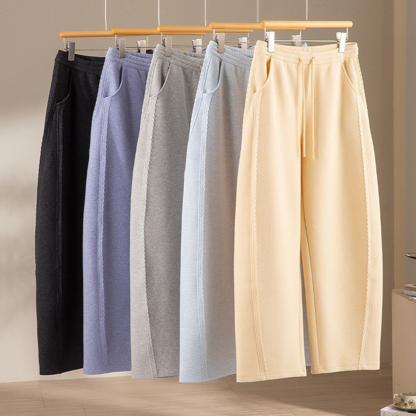 Women's Soft High-Waist Jogging Pants made of Teddy Fleece with Wide Leg and Drawstring Chichicherry