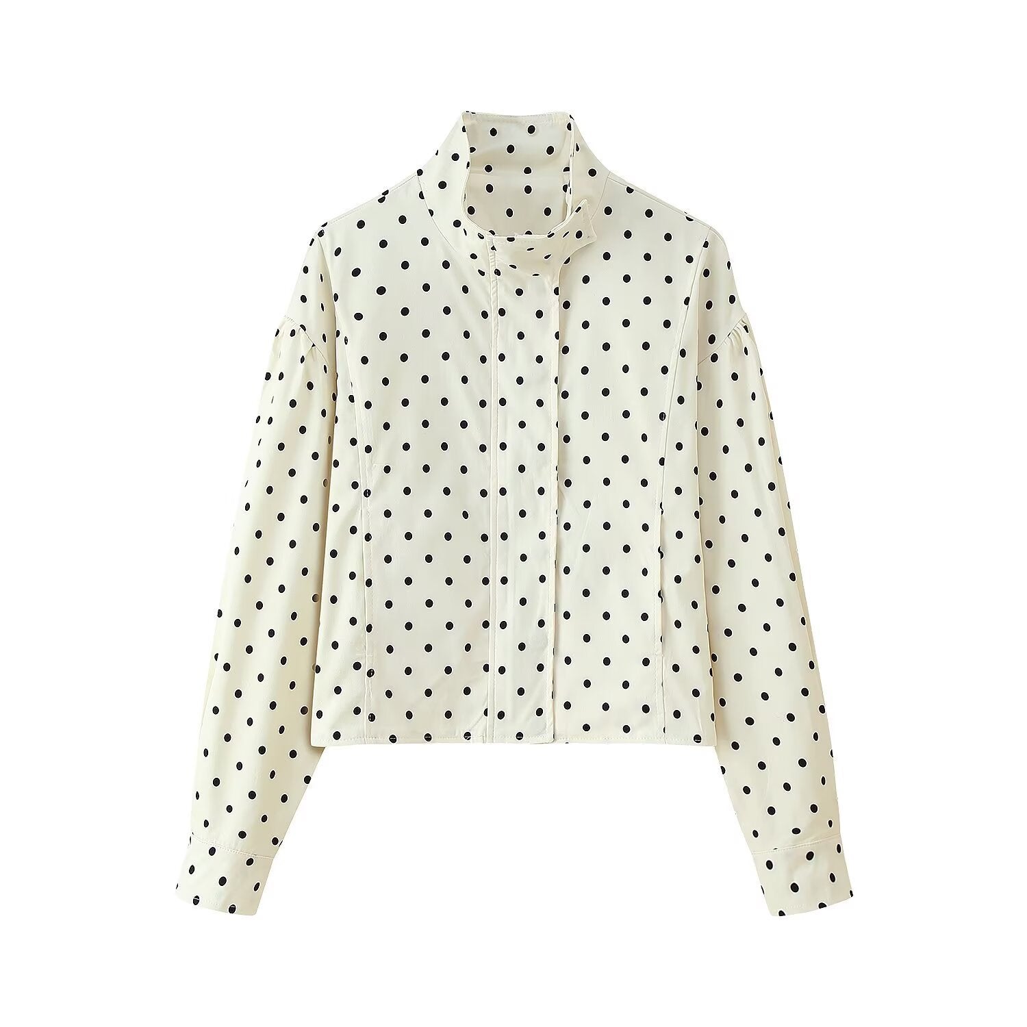 Women's short jacket with stand-up collar, boxy cropped cut and polka dot print Chichicherry