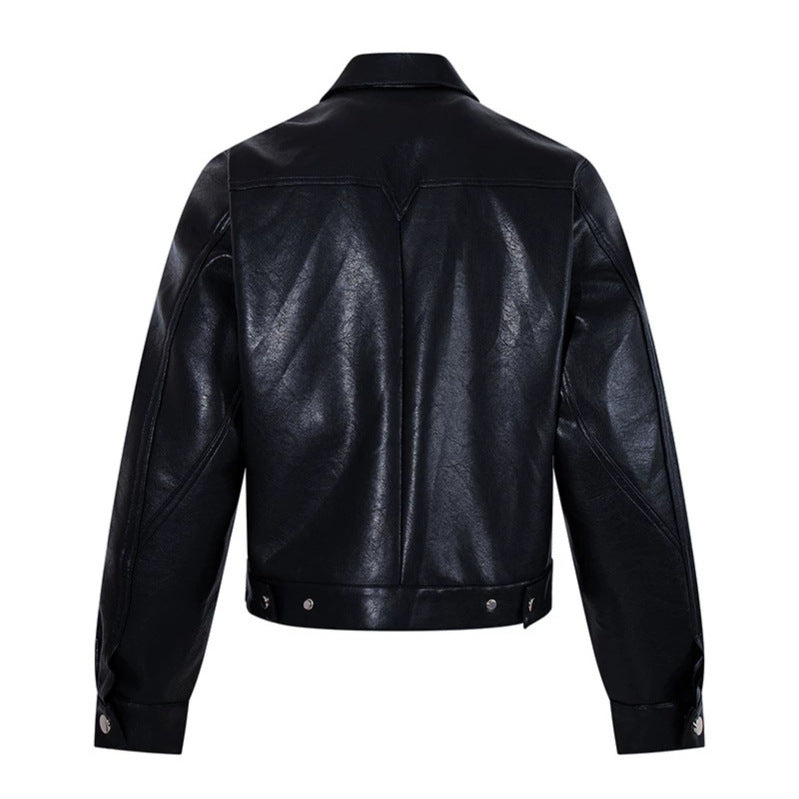Men's short-cut leather-look jacket with decorative stitching and metal eyelets Chichicherry
