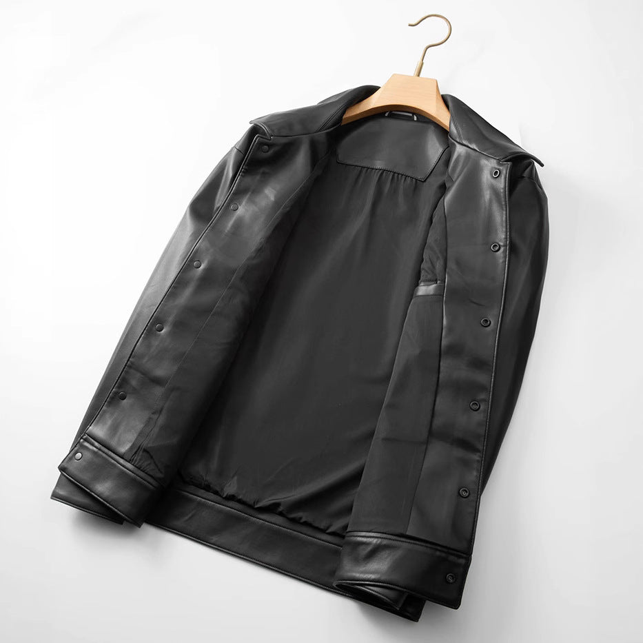 Men's Faux Leather Overshirt Jacket with Utility Chest Pocket and Snap Button Placket Chichicherry