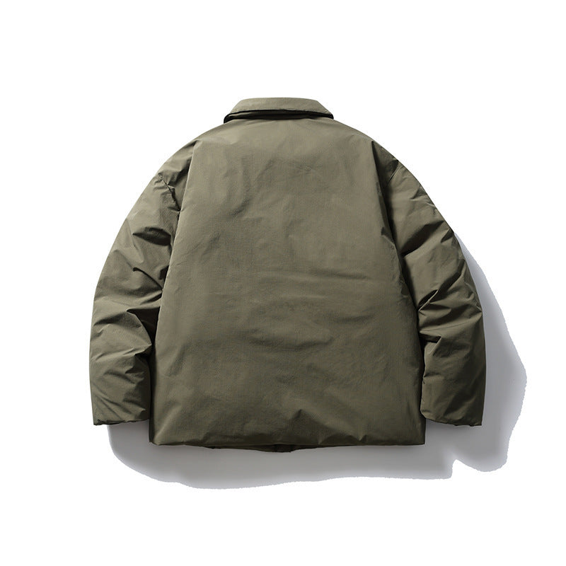 Men's short-cut thermo puffer jacket in boxy cut with shirt collar and concealed snap button placket Chichicherry