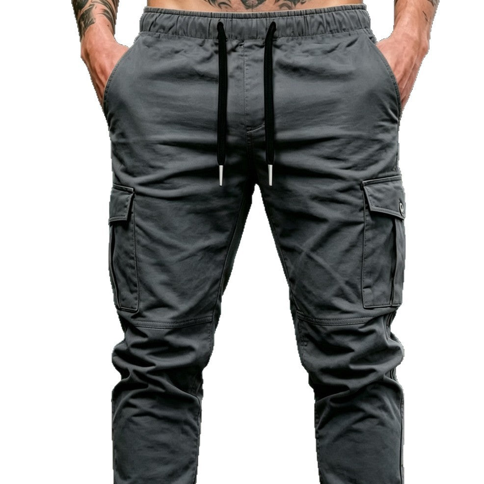 Men's Drawstring Cargo Pants in Jogger Style with Elastic Cuffs & Multiple Pockets Chichicherry