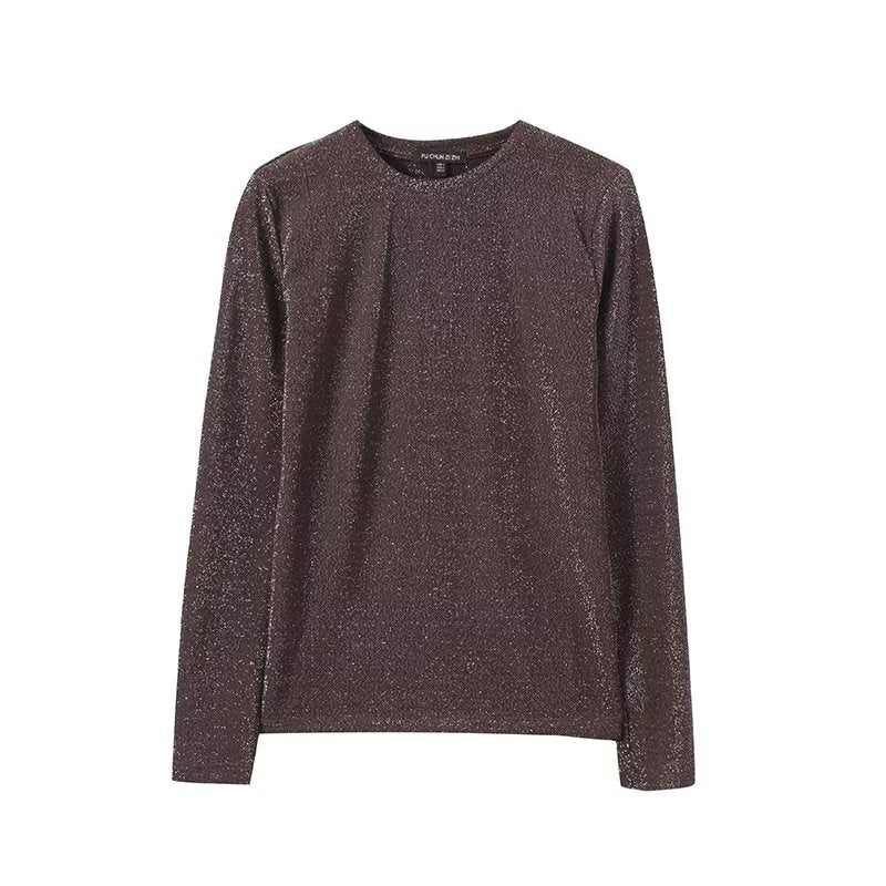 Ladies Lurex Fine Knit Long Sleeve with Round Neckline and Subtly Shimmering Surface Chichicherry