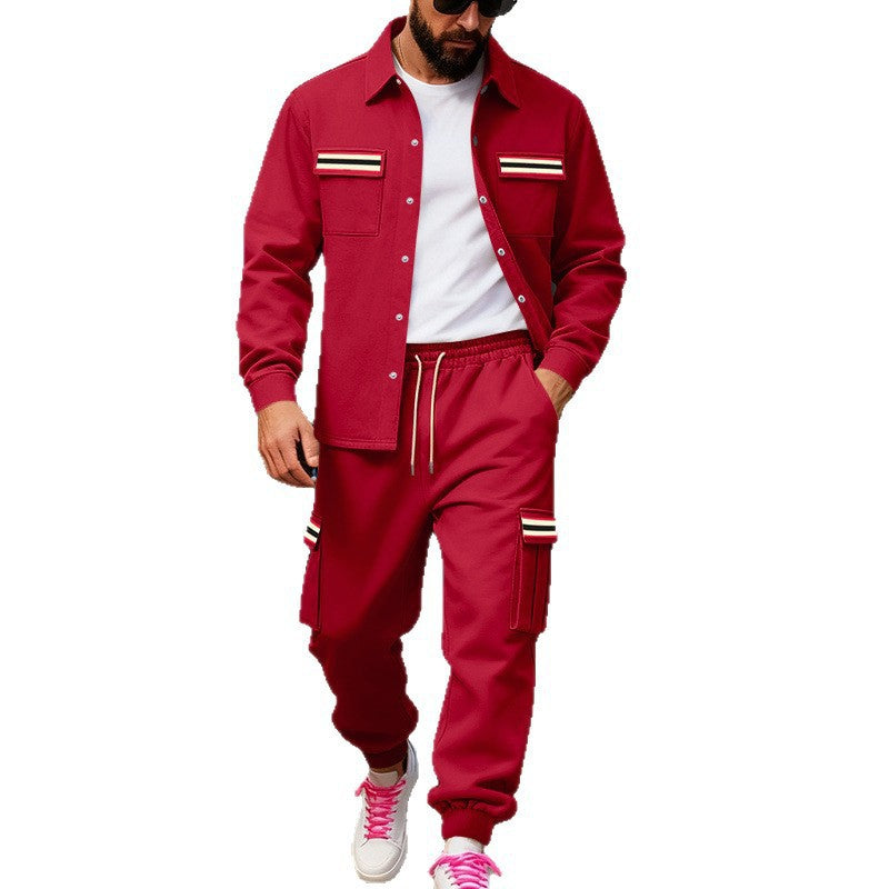 Men's Urban Two-Piece Utility Jogging Set with Overshirt and Cargo Pants Chichicherry