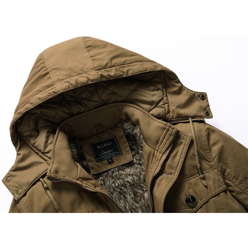 Men's canvas parka with quilted thermal lining, faux fur inner lining, and hood Chichicherry