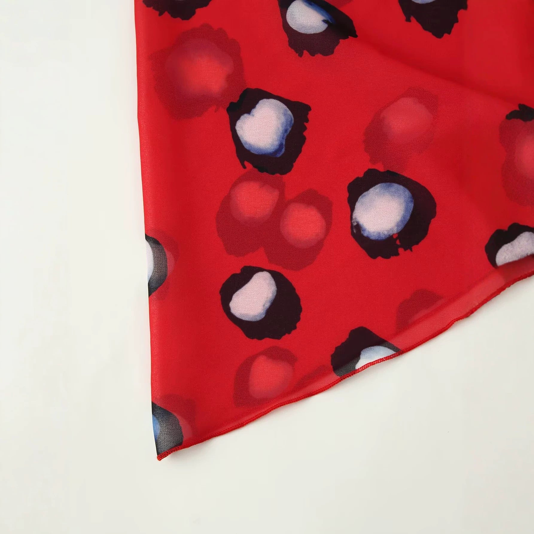 Women Semi-transparent Chiffon Blouse with Knot Scarf and Large Dot Print Chichicherry