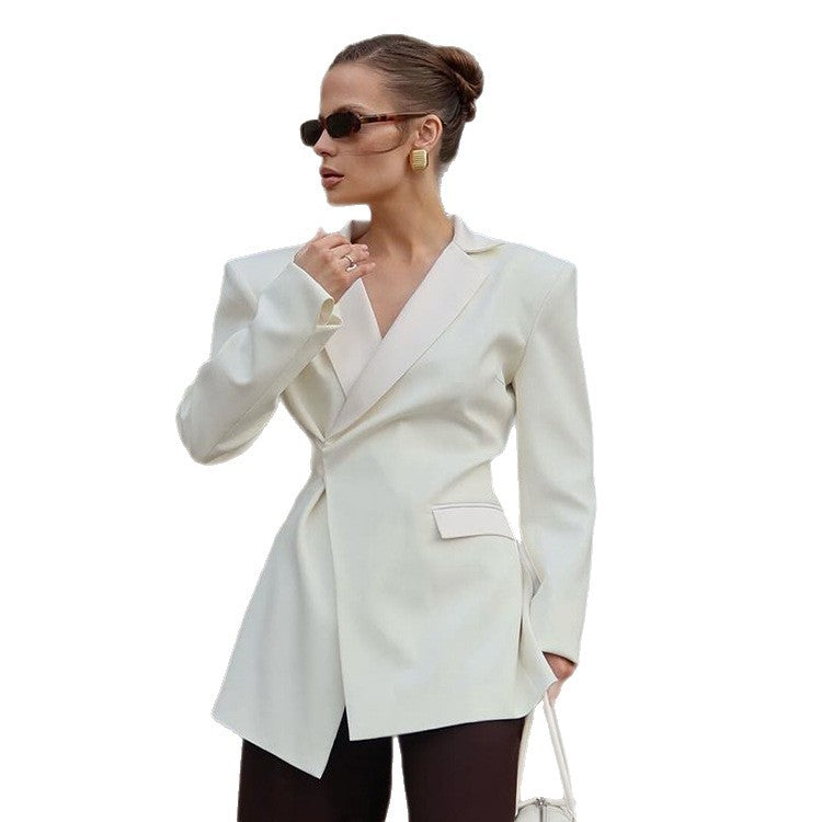 Women Sculptural Tailored Blazer with Asymmetric Front and Accentuated Shoulder Chichicherry