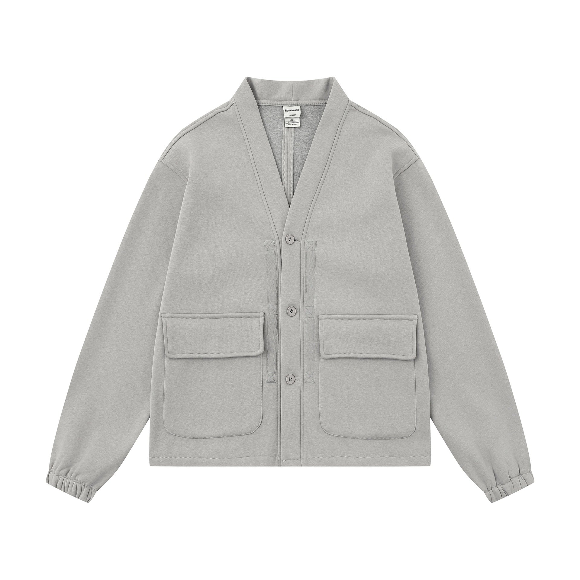 Unisex Oversize Sweat Jacket with Shawl Collar and Patch Pockets Chichicherry