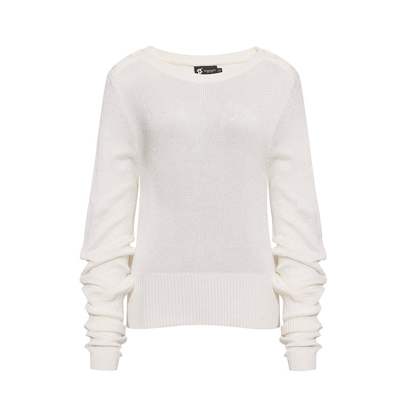 Women's lightweight fine knit pullover with dropped shoulders and long ruffled sleeves Chichicherry