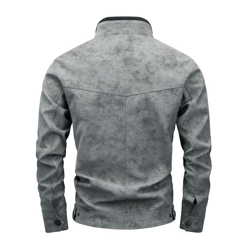 Men's Slim-Fit Biker Bomber Jacket made of Suede Look with Stand-Up Collar and Decorative Buttons Chichicherry
