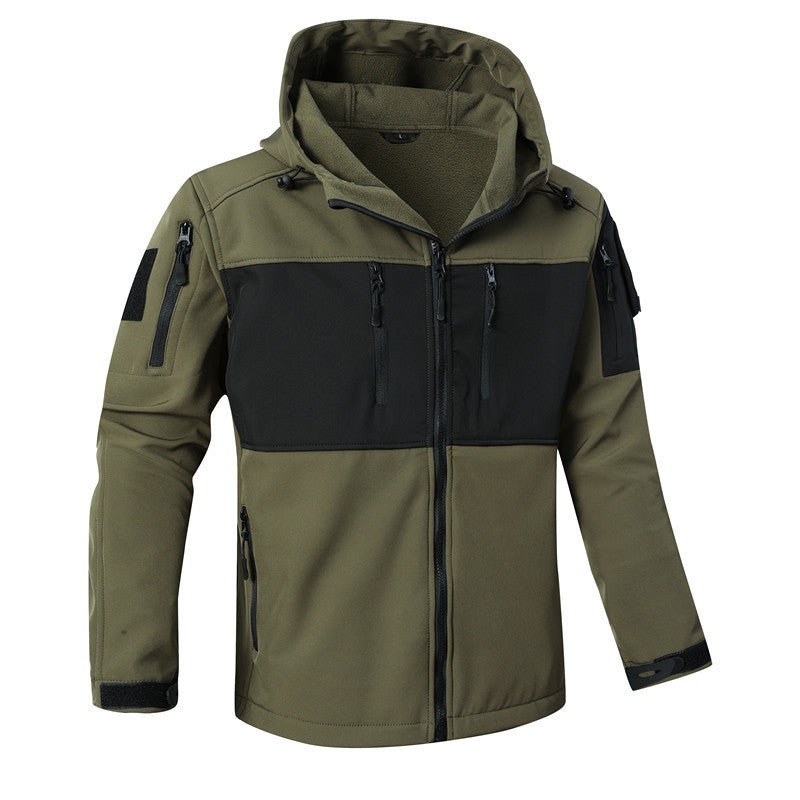 Men's Softshell Tactical Jacket with Fleece Lining, Hood and Multifunctional Pockets Chichicherry