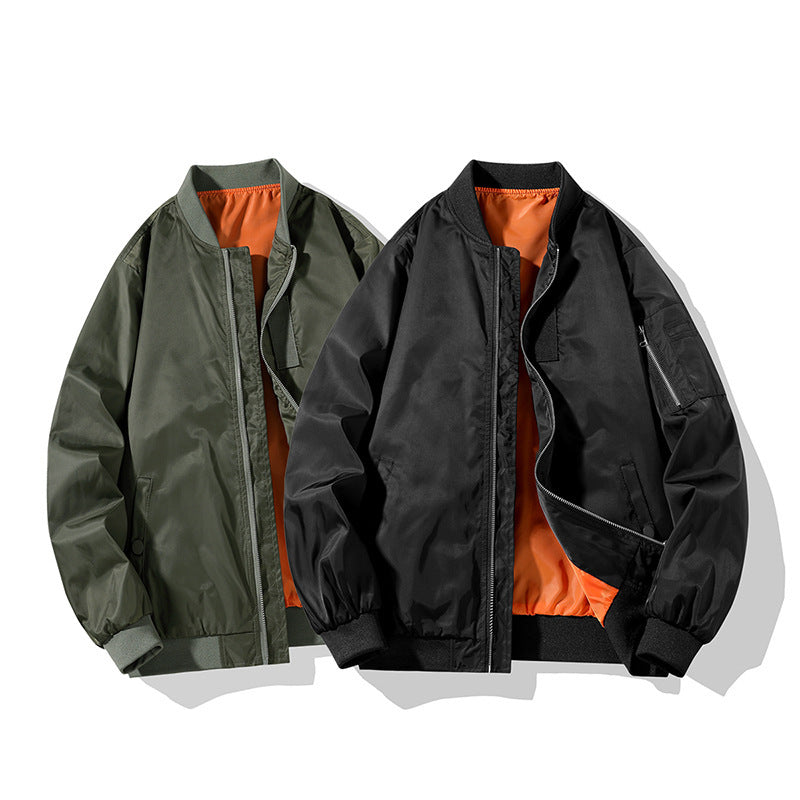 Men's Pilot Bomber Jacket in Military Look with Contrasting Lining, Arm Pocket and Ribbed Cuffs Chichicherry