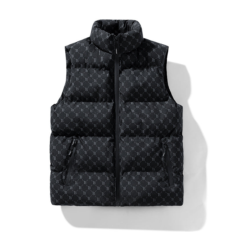 Men's quilted utility vest with monogram print and stand-up collar Chichicherry