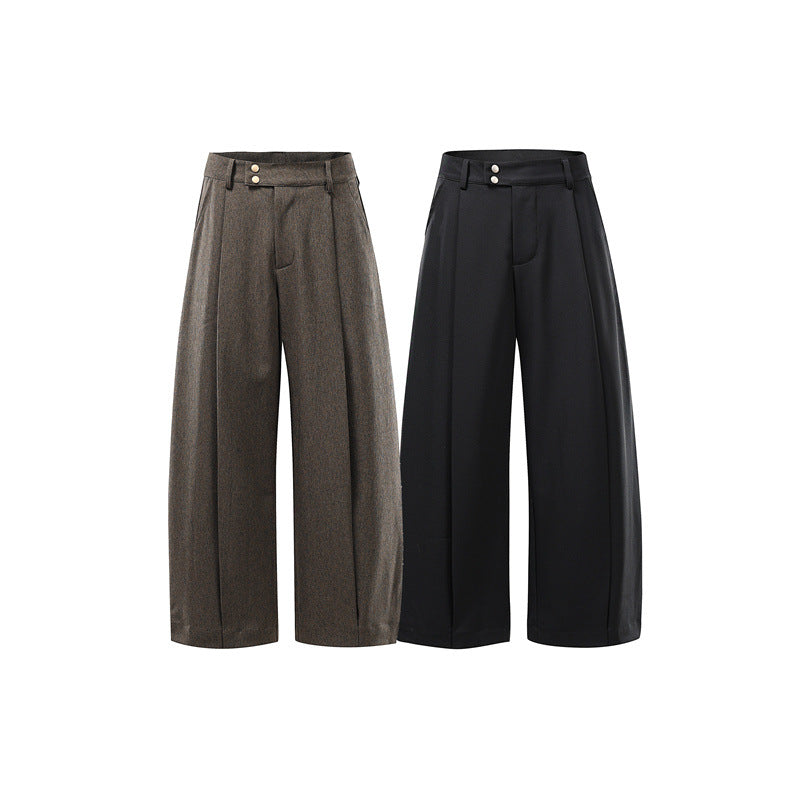 Women High-Waisted Culotte Pants with Center Seam, Crease and Double Button Waistband Chichicherry