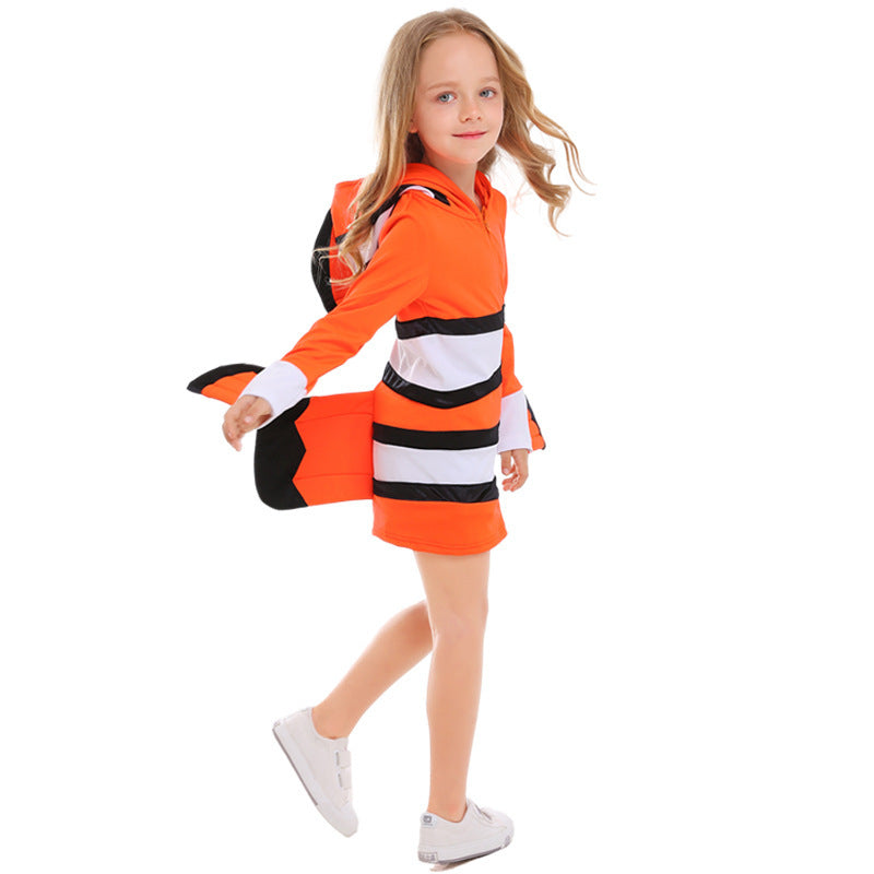 Ladies' animal costume in clownfish design with hood and colorful accents Chichicherry