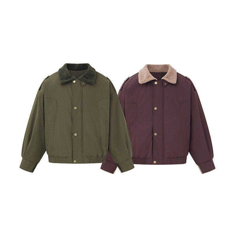 Women's short-cut boxy blouson with teddy collar and shoulder tabs Chichicherry